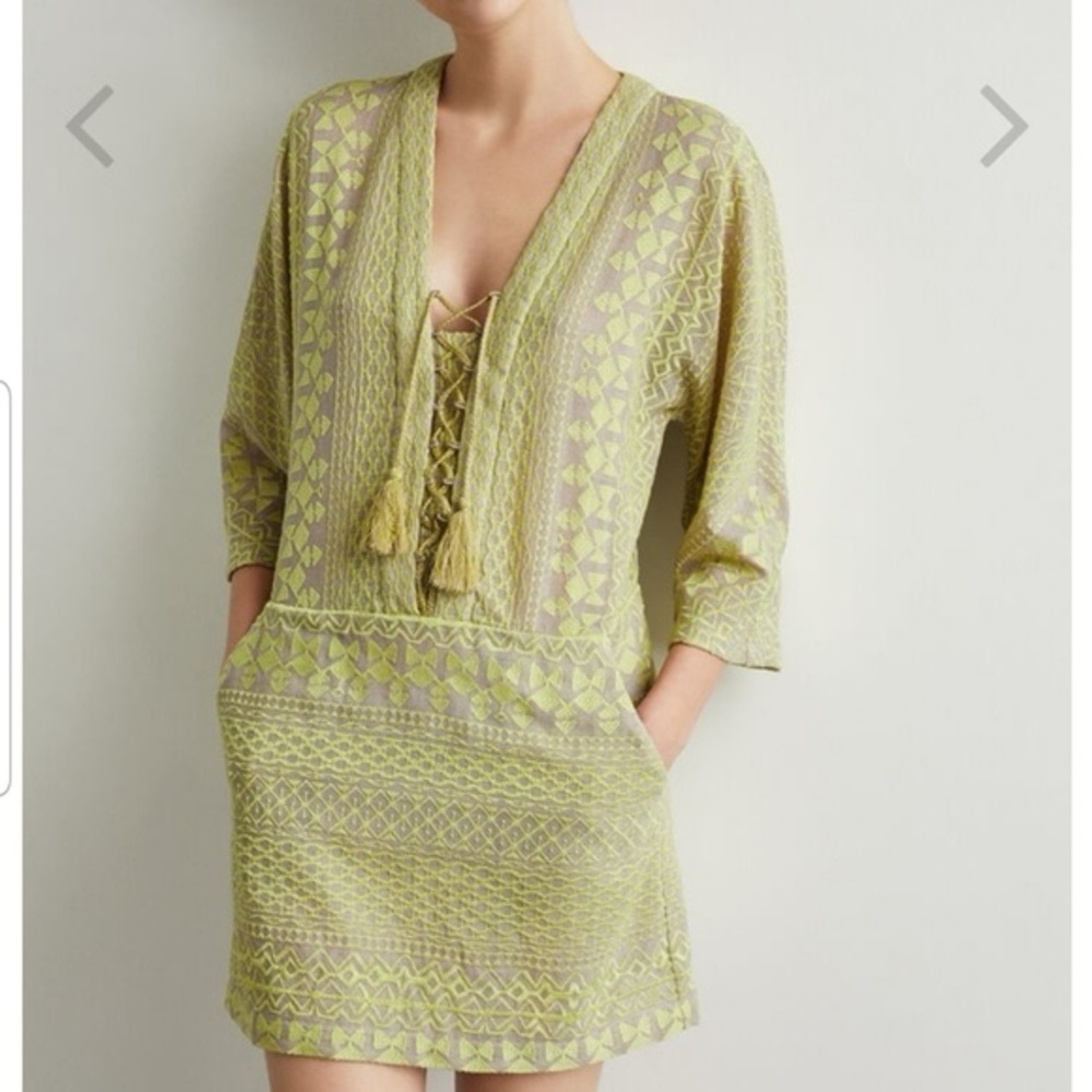 BCBGMaxAzria Lime Geometric Swim Cover-Up